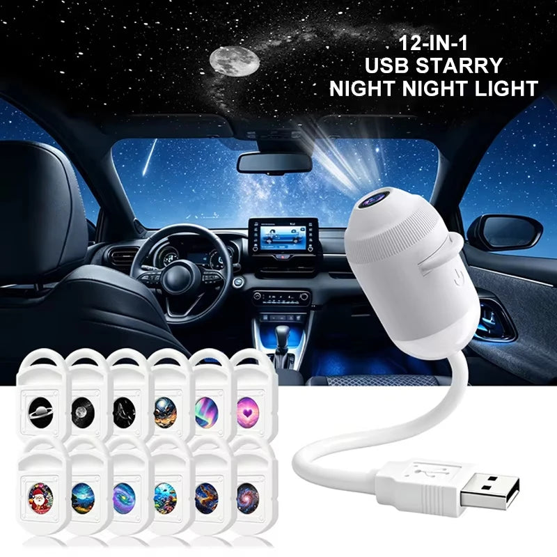 USB Galaxy & Ocean Night Light Projector – 24 Interchangeable Scenes, 360° Adjustable