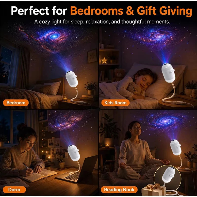 USB Galaxy & Ocean Night Light Projector – 24 Interchangeable Scenes, 360° Adjustable