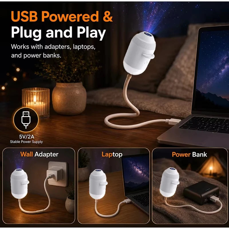 USB Galaxy & Ocean Night Light Projector – 24 Interchangeable Scenes, 360° Adjustable