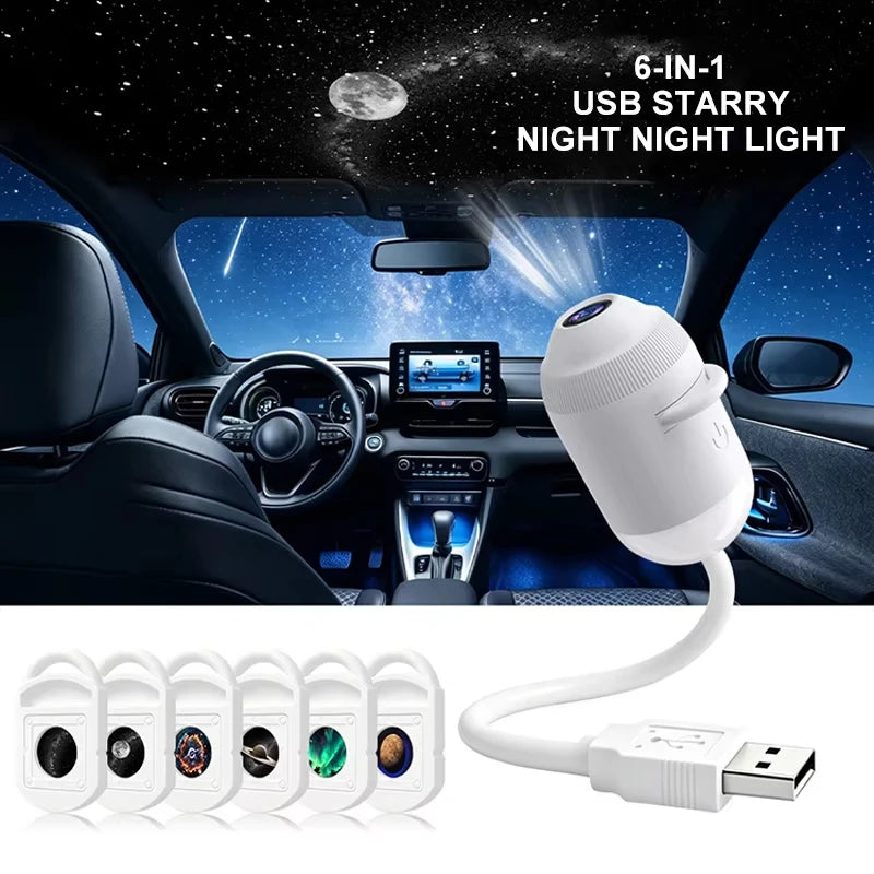 USB Galaxy & Ocean Night Light Projector – 24 Interchangeable Scenes, 360° Adjustable