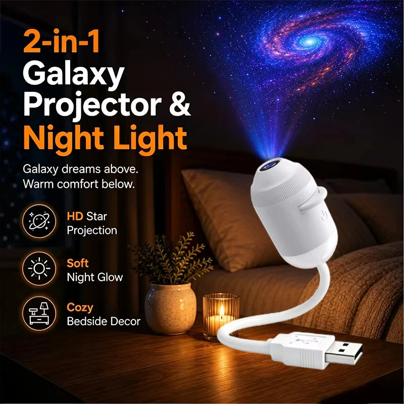 USB Galaxy & Ocean Night Light Projector – 24 Interchangeable Scenes, 360° Adjustable